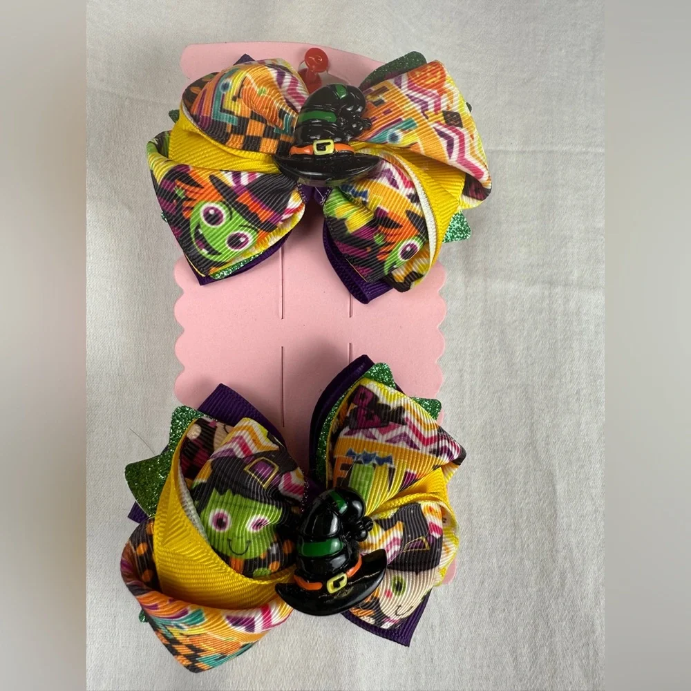 Handmade Halloween  Themed Hair Bows with Witch Hat
